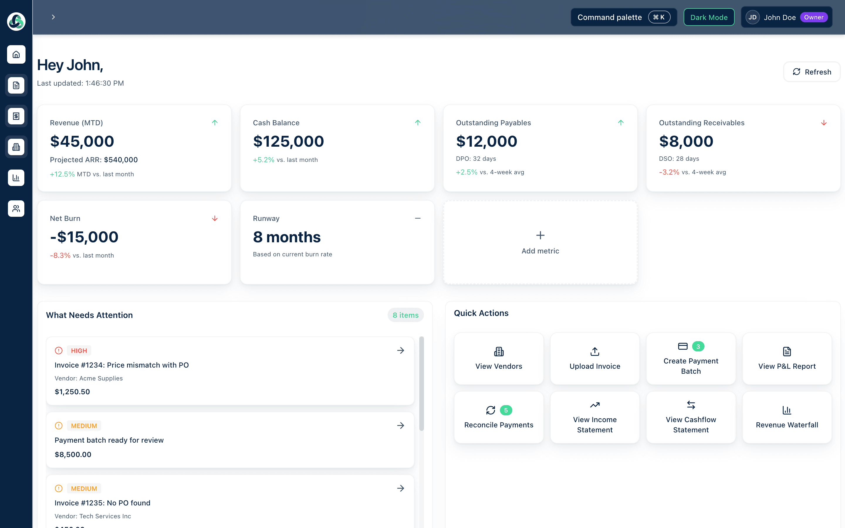 FynOS Dashboard - Real-time financial metrics and intelligence panel